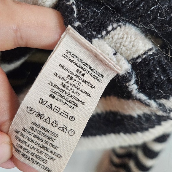 Free People Complete Me Alpaca Mohair Retrop Stripe Sweater XS Black Ivory‎ - Picture 7 of 9